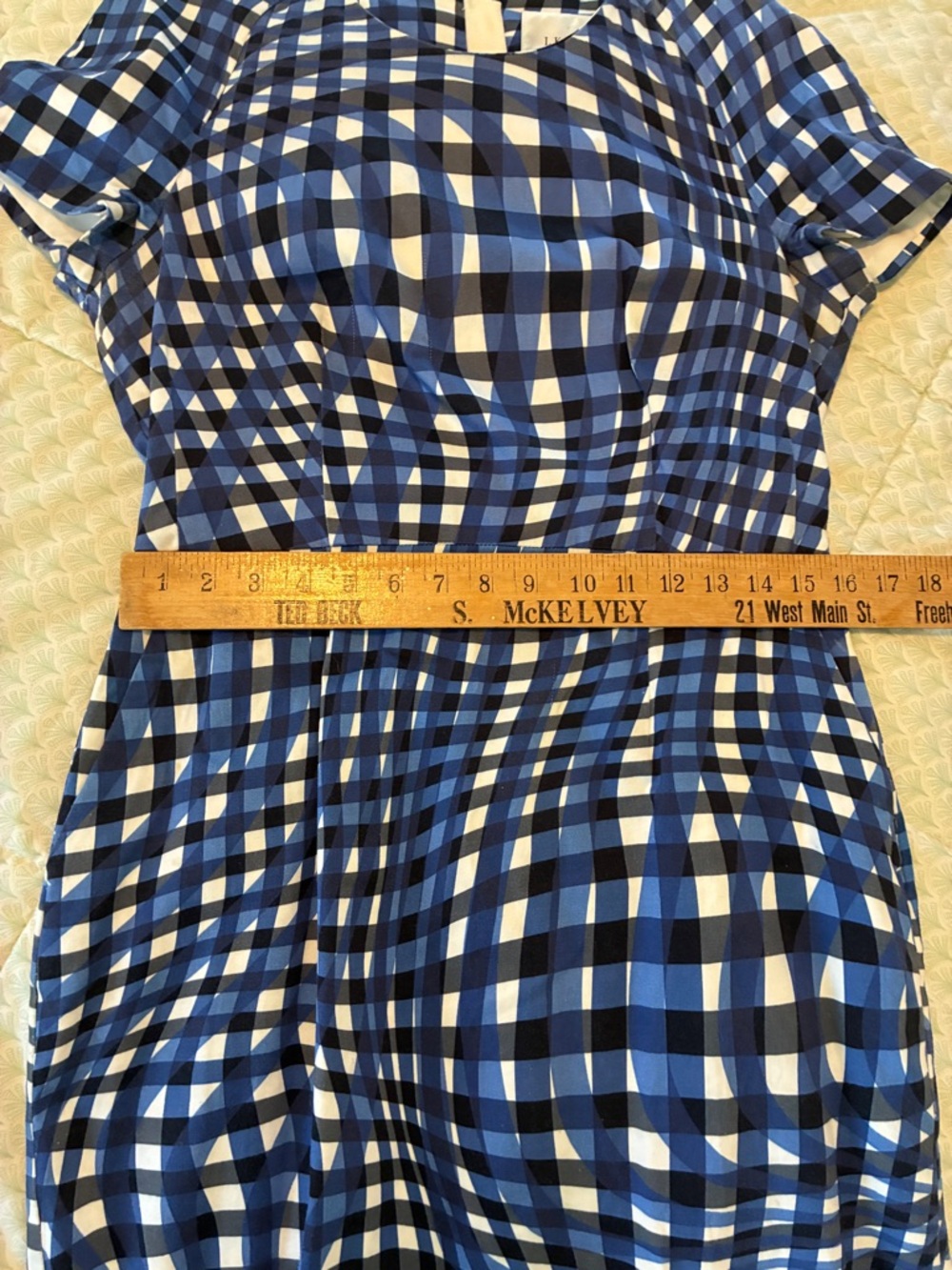 L.K. Bennett Size 10 Blue Kaleigh Abstract Blue Gingham Dress - Picture 8 of 11
